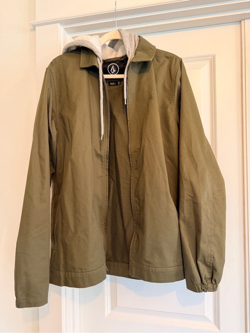 Volcom Olive Lightweight Hooded Shirt Jacket with Gray Hood